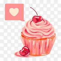 手绘粉色樱桃纸杯蛋糕