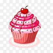 卡通手绘粉色樱桃纸杯蛋糕