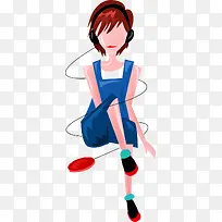 矢量听歌女孩