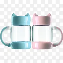 创意合成手绘质感小猫造型水杯