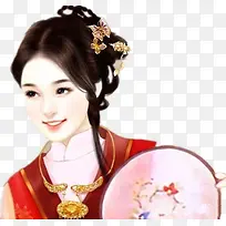 持扇微笑女子古风立绘