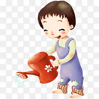 微笑浇花手绘小女孩