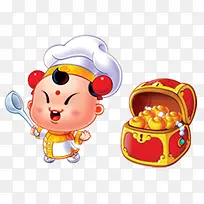 免抠中国福娃招财童子金元宝箱