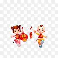 手绘新年卡通福娃