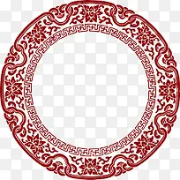 红色花纹中国风圆形装饰
