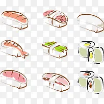 9款手绘寿司日本料理矢量图