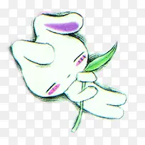 手绘卡通兔子树叶