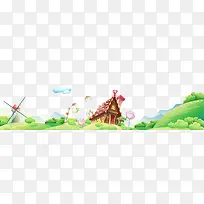 手绘创意合成小房子大山