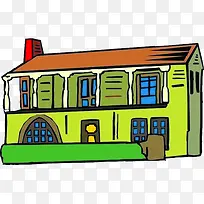 绿色古典手绘房子