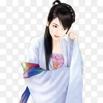 沉思的白衣美女古风手绘