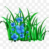 蓝花和草堆