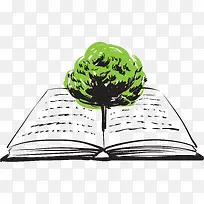 手绘绿树环保书籍展开
