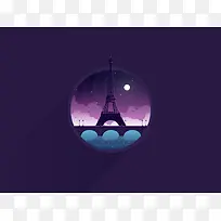 铁塔喝水圆形紫色海报背景