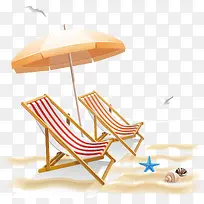 红色条纹沙滩椅卡通夏天
