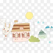房子兔子卡通矢量PNG素材