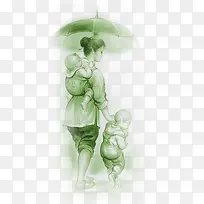 绿色背婴儿的母亲手绘人物