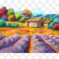 薰衣草花园中的木屋素材