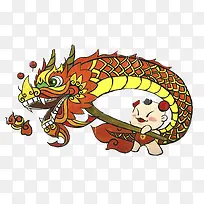 舞龙的卡通小男孩