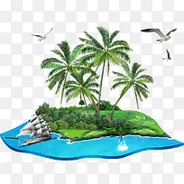 手绘夏季椰树海岛