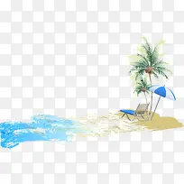 夏季手绘海滩椰树