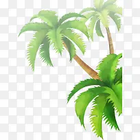 手绘绿色朦胧椰树造型