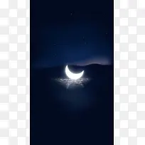 夜空河水上的月亮海报背景