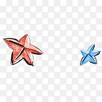 手绘红蓝色水彩星星
