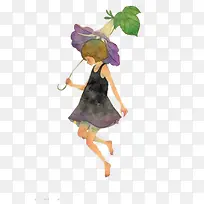 手绘牵牛花女孩