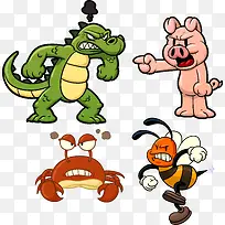矢量卡通可爱小动物愤怒鳄鱼
