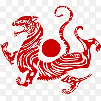 中国风红色狮子剪影