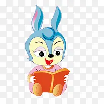 蓝色可爱小兔看书