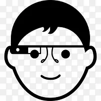 男孩面对谷歌眼镜图标