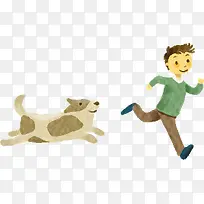 可爱奔跑锻炼男孩小狗