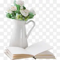 白花花瓶打开的书