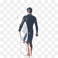 冲浪怀抱滑板的人背影