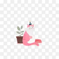 可爱小猫绿植生日图片