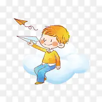 儿童 纸飞机 云朵 卡通  插画 素材