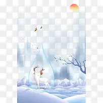 雪地白鹿冬天元素图