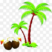 红色椰子树和椰汁