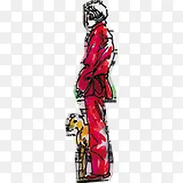 红衣女人手绘环境素材