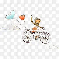 手绘卡通可爱自行车男孩