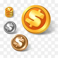 金币美元标志金银铜钱币