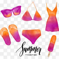 紫色橙色夏天泳装元素