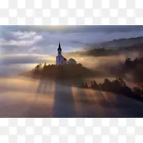 云层光线日落城堡