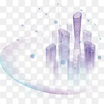 紫色线条三维科技大楼数据图