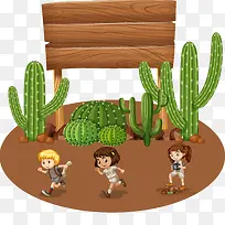 3个小学生在植物园