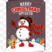 圣诞节雪人矢量卡通祝福卡片