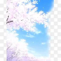 桃花树蓝天元素