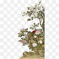 画桃花 梨花 树