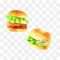 蔬菜汉堡手绘画素材图片